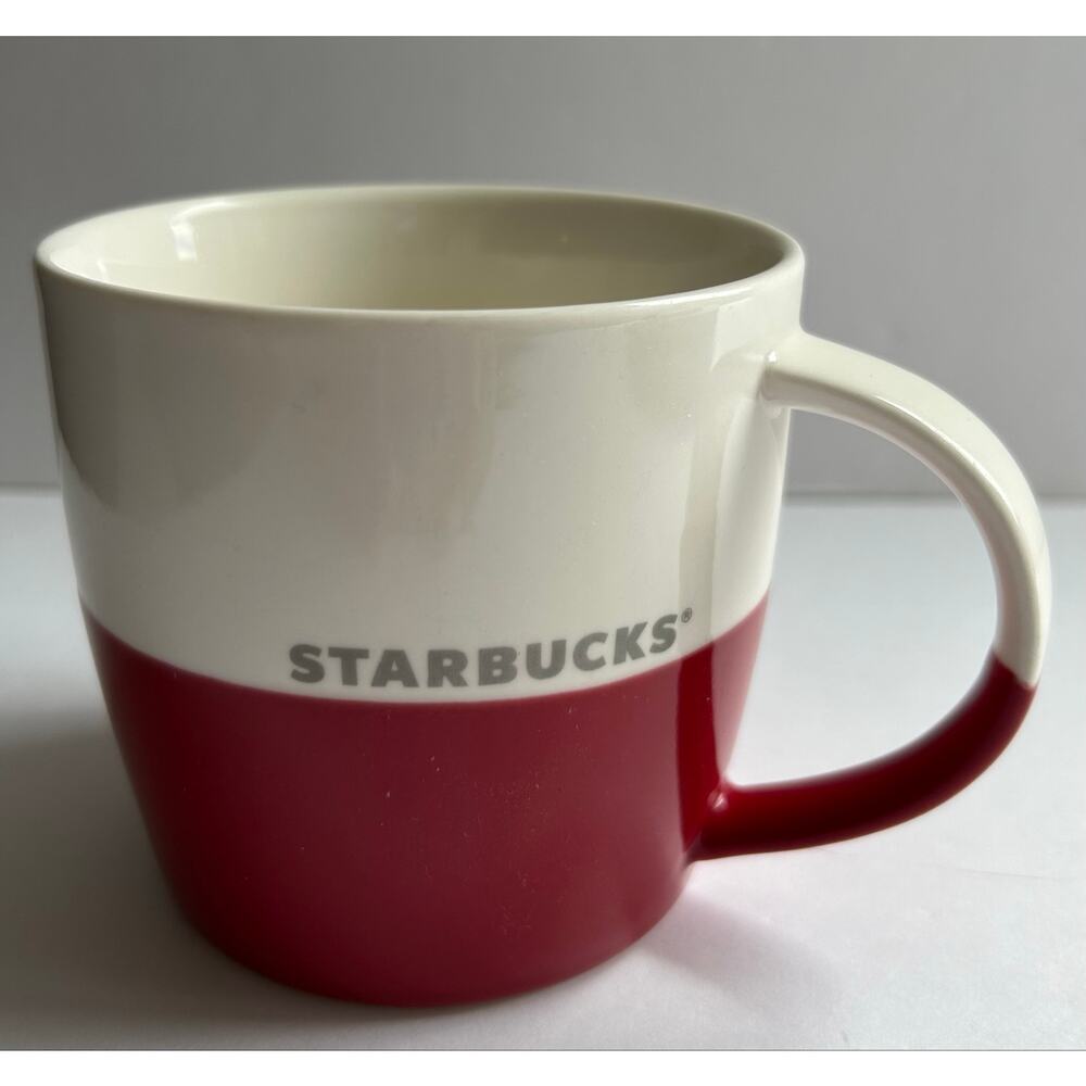 Starbucks Red & White Holiday Mug 2011 Coffee Tea 16 oz Bone China Color Block